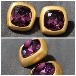 Vtg NAPIER Faux Amethyst Signed Earrings